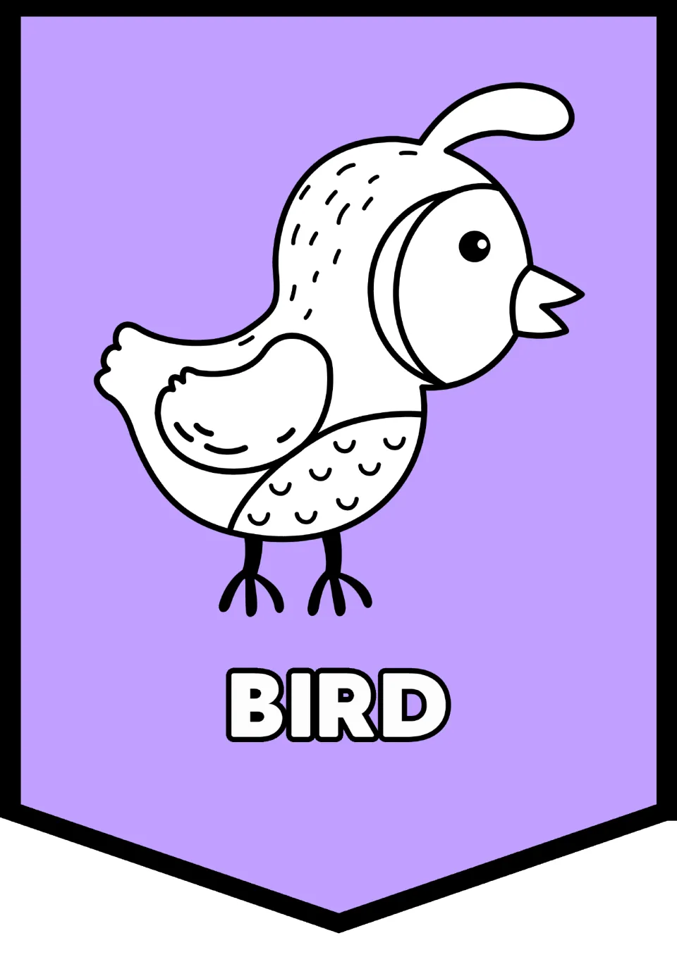 Alphabet pennant 2 of 26 for classroom decor: a bird illustration paired with the uppercase word 'BIRD'