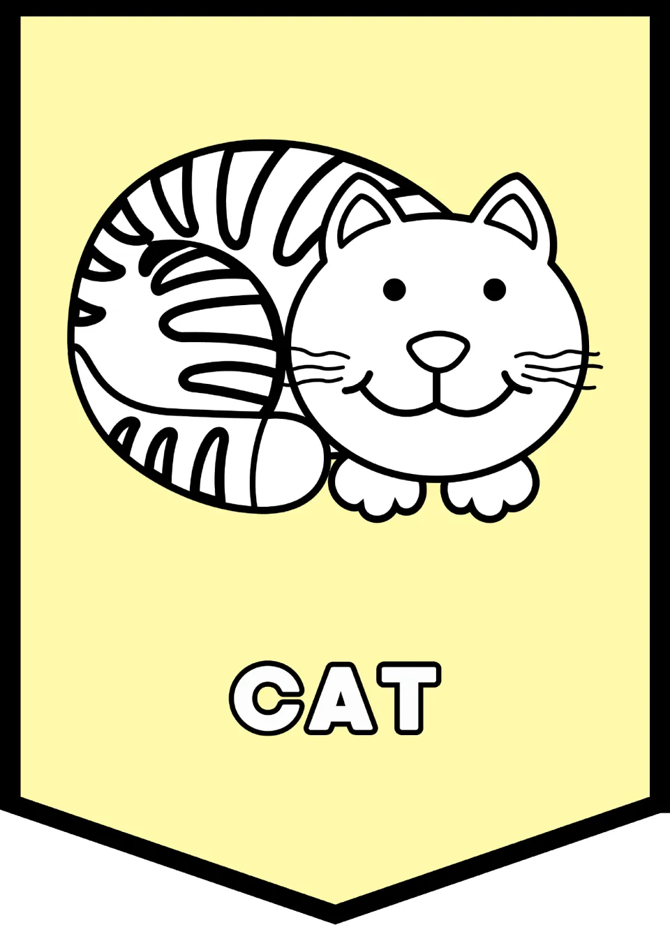 Alphabet pennant 3 of 26 for classroom decor: a cat illustration paired with the uppercase word 'CAT'