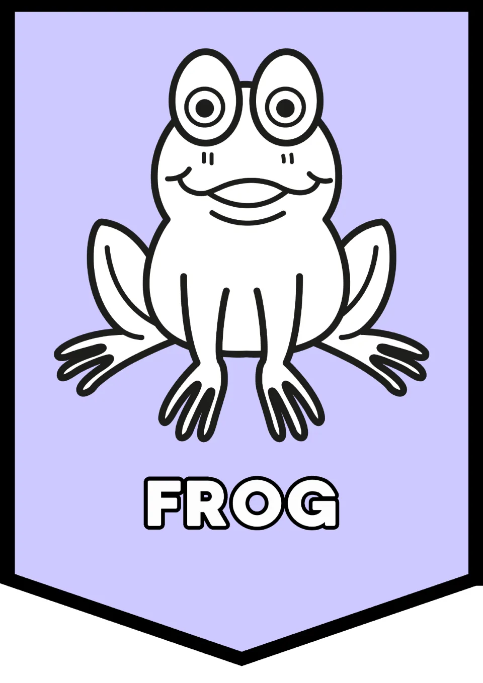 Alphabet pennant 6 of 26 for classroom decor: a frog illustration paired with the uppercase word 'FROG'