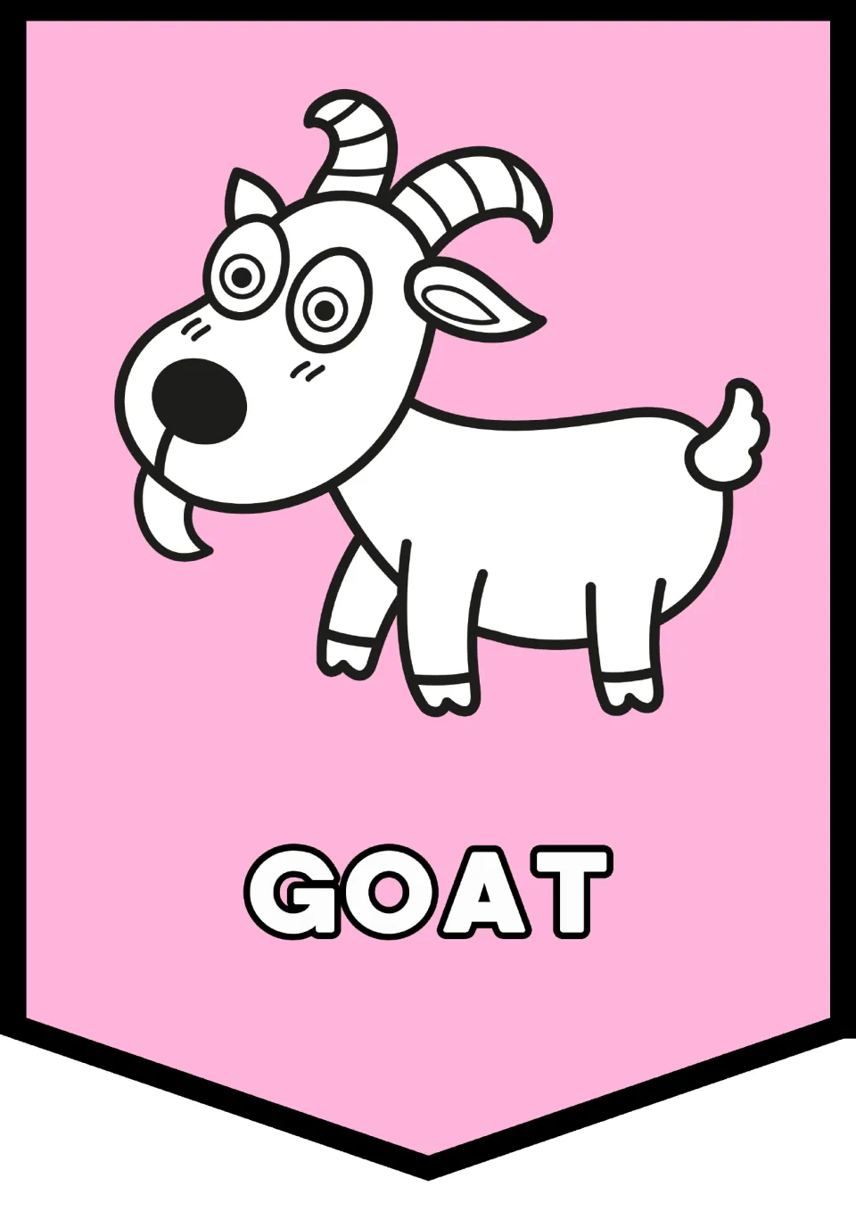 Alphabet pennant 7 of 26 for classroom decor: a goat illustration paired with the uppercase word 'GOAT'
