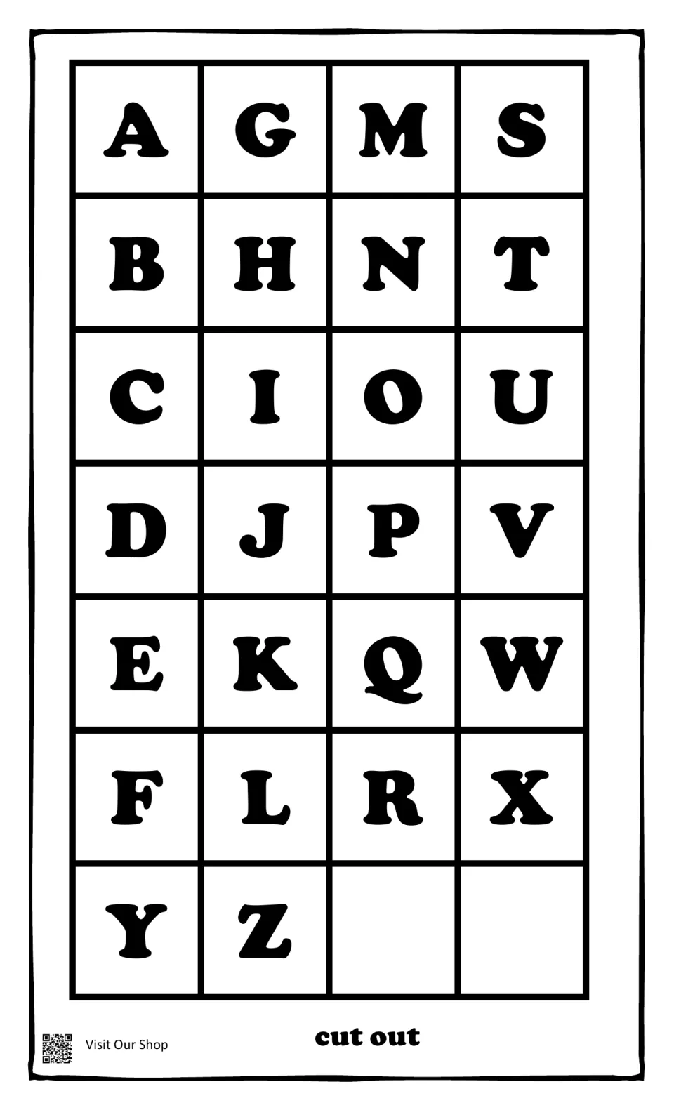 Uppercase letter cards A to Z marked cut out, for students to cut apart and place beside the matching lowercase letters