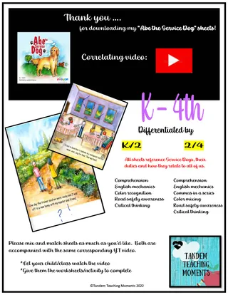 "Abe the Service Dog" Worksheet Packet – cover