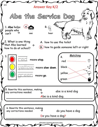 "Abe the Service Dog" Worksheet Packet – sample page 2