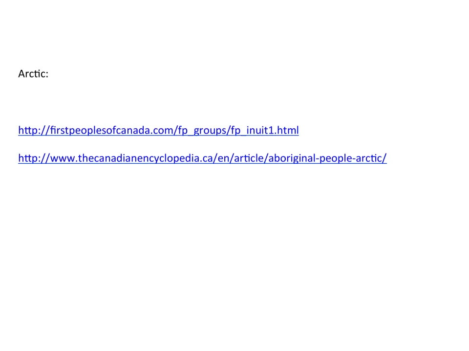 Sample research websites for the Arctic group on Inuit life, from First Peoples of Canada and The Canadian Encyclopedia
