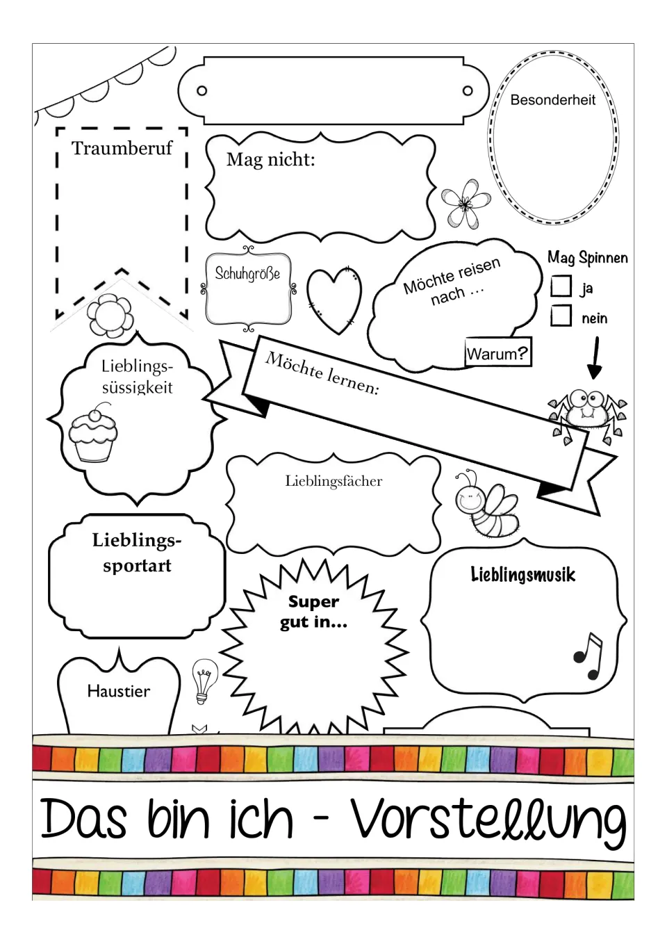 Cover of the German self-introduction worksheet: 'Das bin ich – Vorstellung' (This is me – introduction)