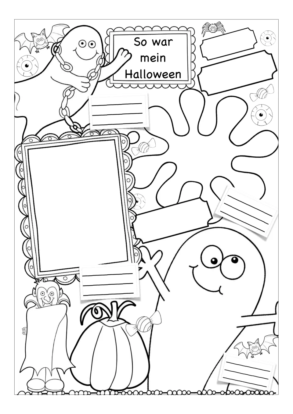 Open-ended Halloween reflection worksheet retains the German heading and leaves response areas unlabeled