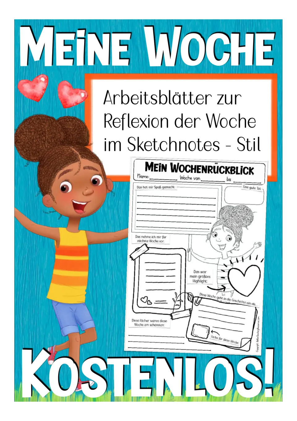 Cover of the German weekly reflection resource, labeled 'Meine Woche' (My Week), with a worksheet preview.