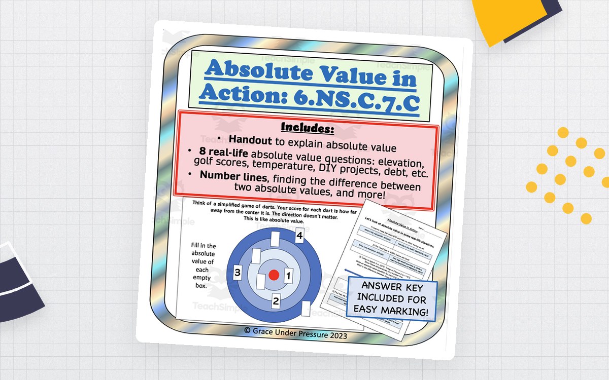 Absolute Value Worksheets: Real World 6th Grade Math 6.NS.C.7.C preview