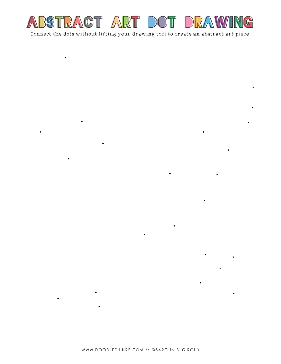 Dot drawing with dots spread out toward the edges: students link them in a single line, making long paths across the space