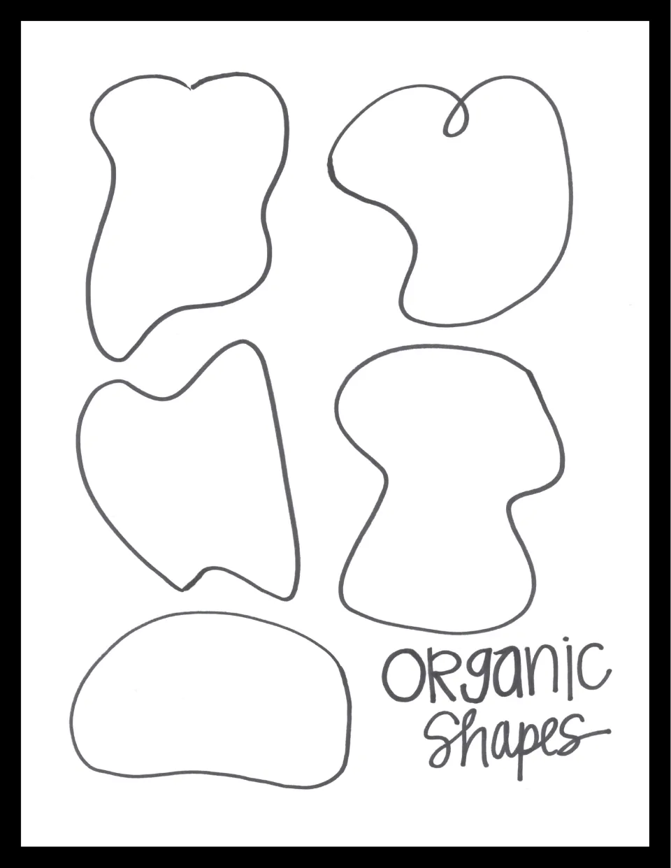 Organic-shape idea sheet shows five irregular face shapes students can use to begin their abstract portraits