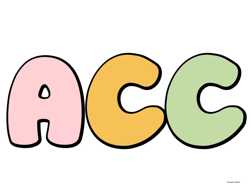 Title letters A, C, C in pink, yellow and green bubble font, a cut-out piece starting the word Accomplishments
