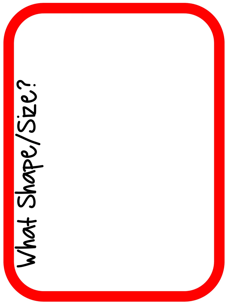 What Shape/Size? panel: open space where students list adjectives that tell the shape or size of a noun