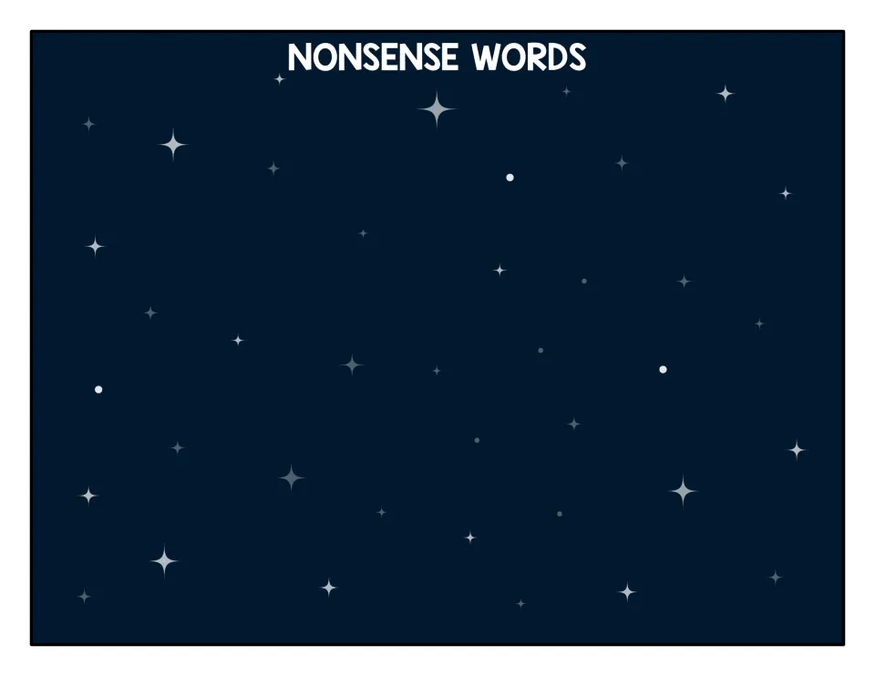NONSENSE WORDS sorting mat on a starry sky where students place made-up -ace words such as bace, kace and zace