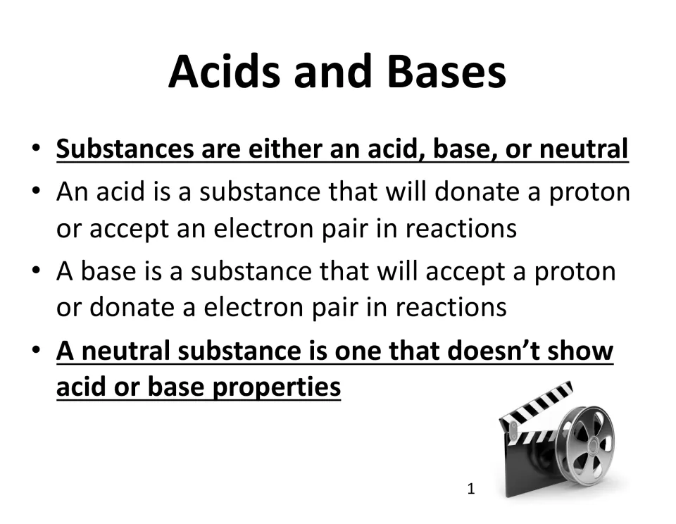 Acids and bases defined: acids donate a proton, bases accept a proton, and neutral substances show neither property