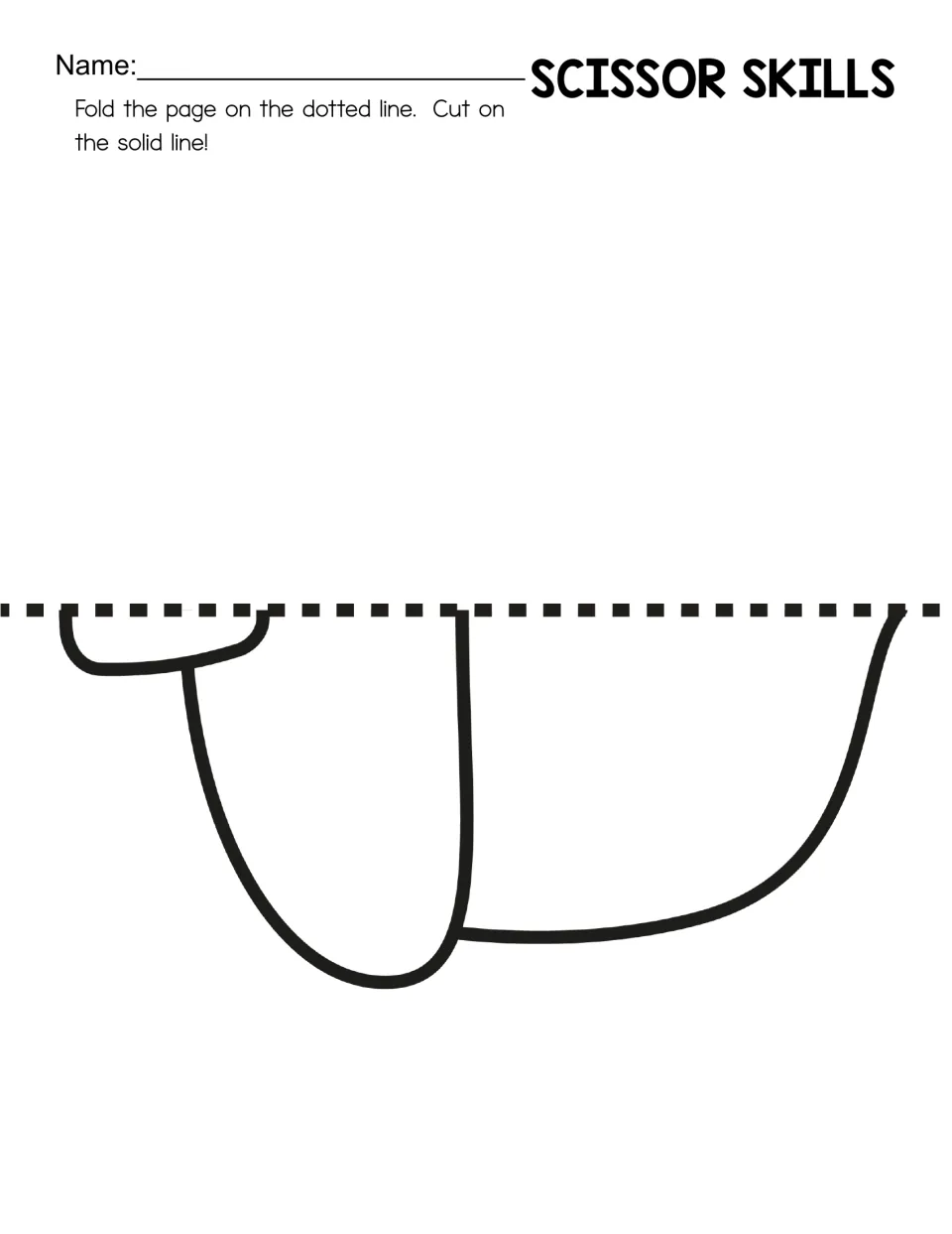 Fold-and-cut acorn craft template with a plain cap; students fold on the dotted guide before cutting.