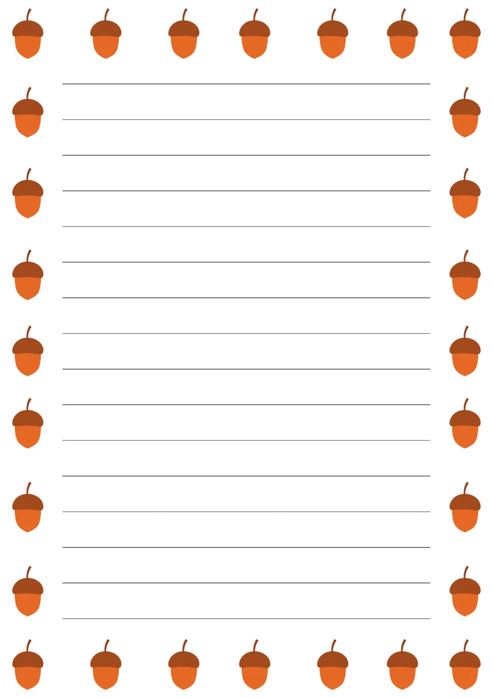 Color elementary writing paper in the acorn-themed set, for handwriting practice and seasonal journaling