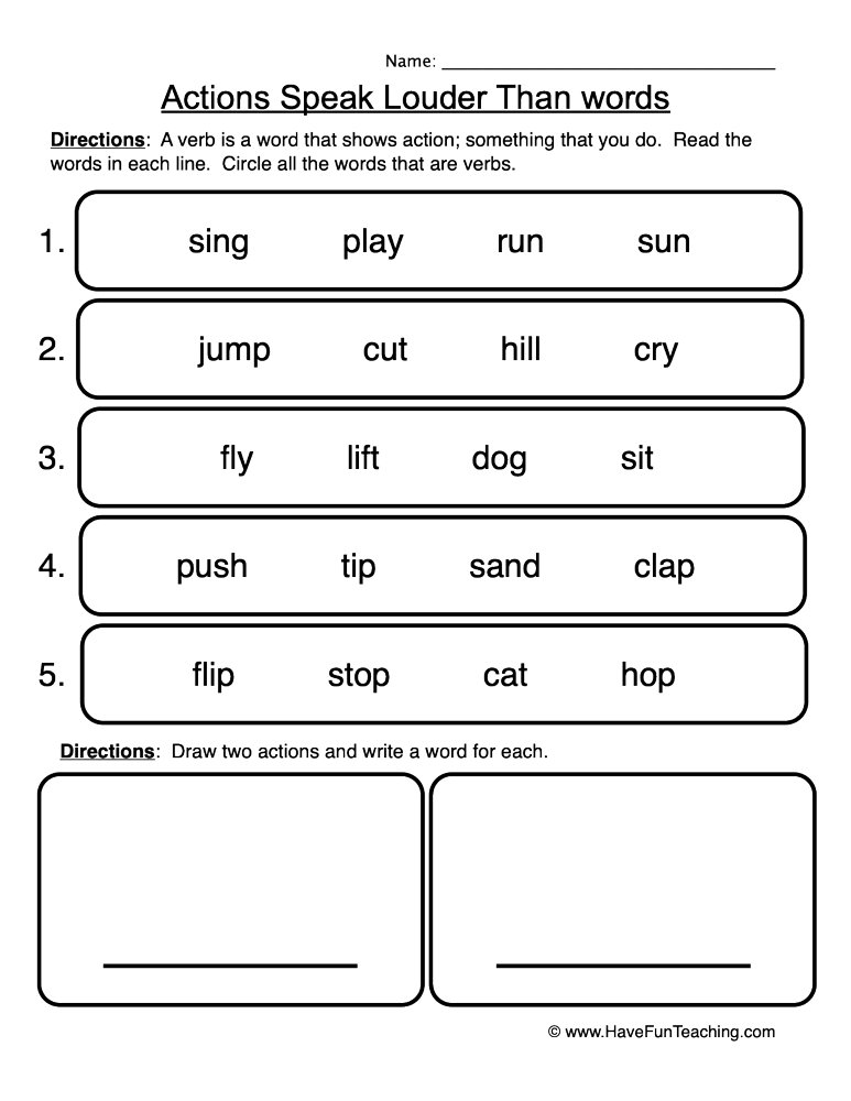 Actions Speak Louder than Words Verb Worksheet by Teach Simple