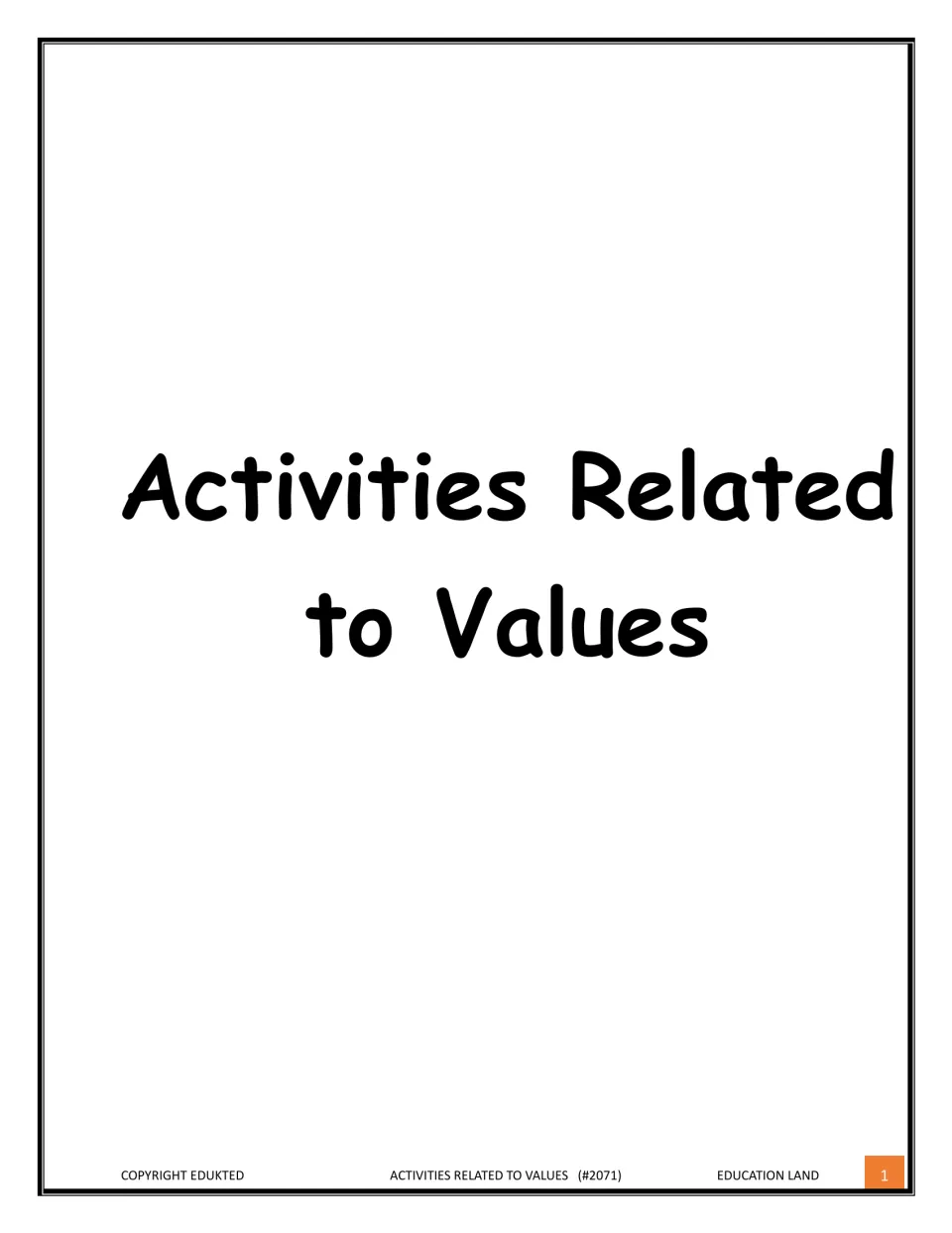Cover of Activities Related to Values (#2071) by Education Land, showing the title in large black lettering