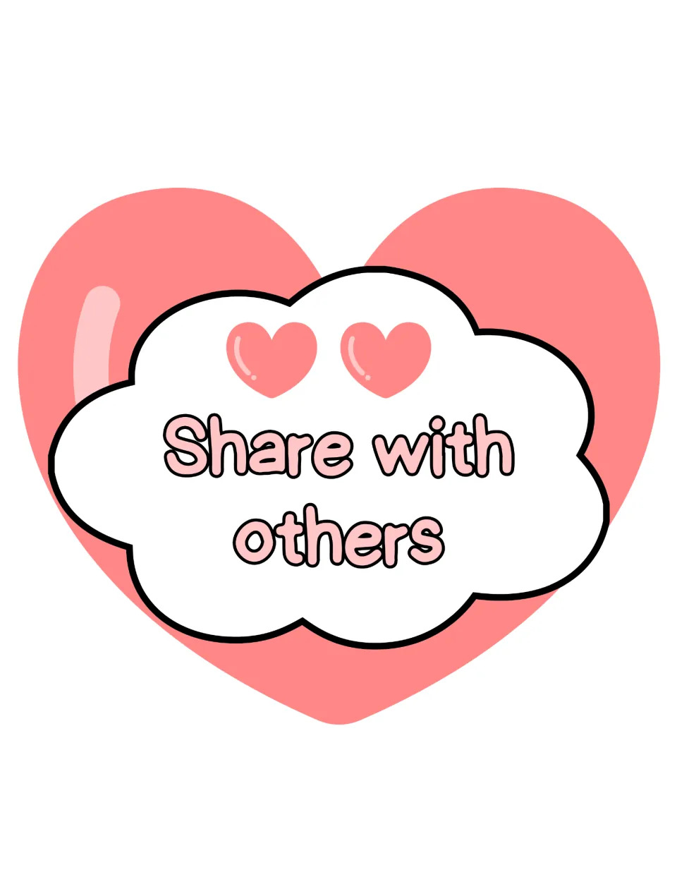Kindness bulletin board display piece reading "Share with others," one of the kit's prompts to cut out.