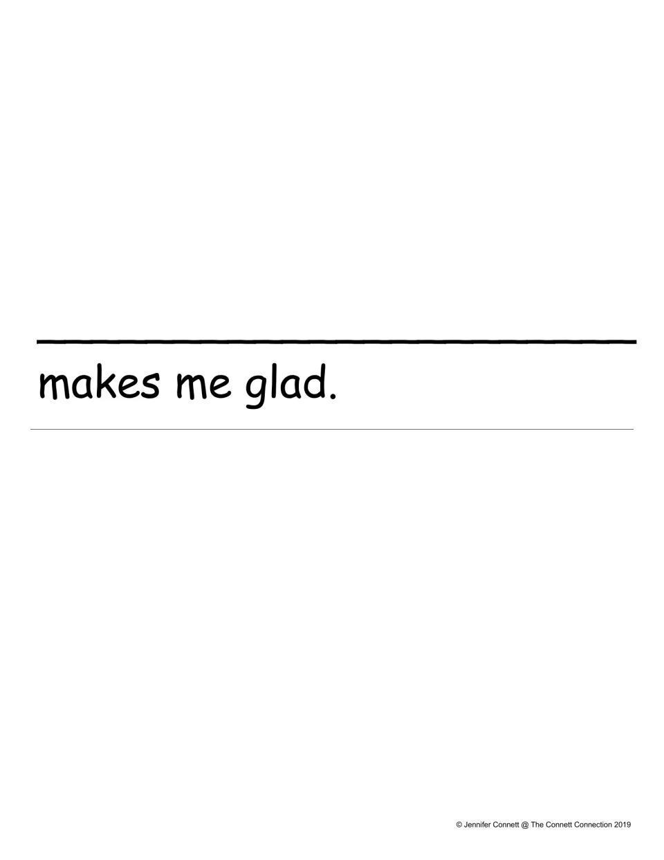 Final reader page with the frame '___ makes me glad.': students write what makes them happy