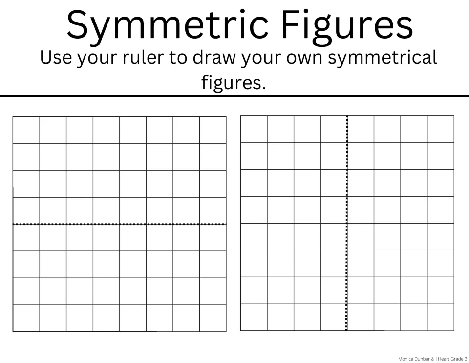 Symmetric Figures drawing practice: use a ruler to create figures with horizontal and vertical symmetry