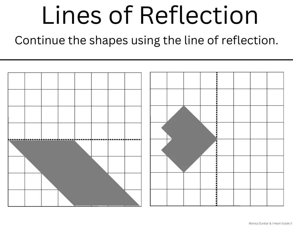 Lines of Reflection practice: reflect a parallelogram and an irregular polygon across their marked axes