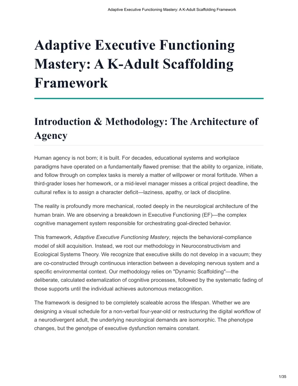 Workbook introduction explains executive functioning, dynamic scaffolding, and support from childhood to adulthood.