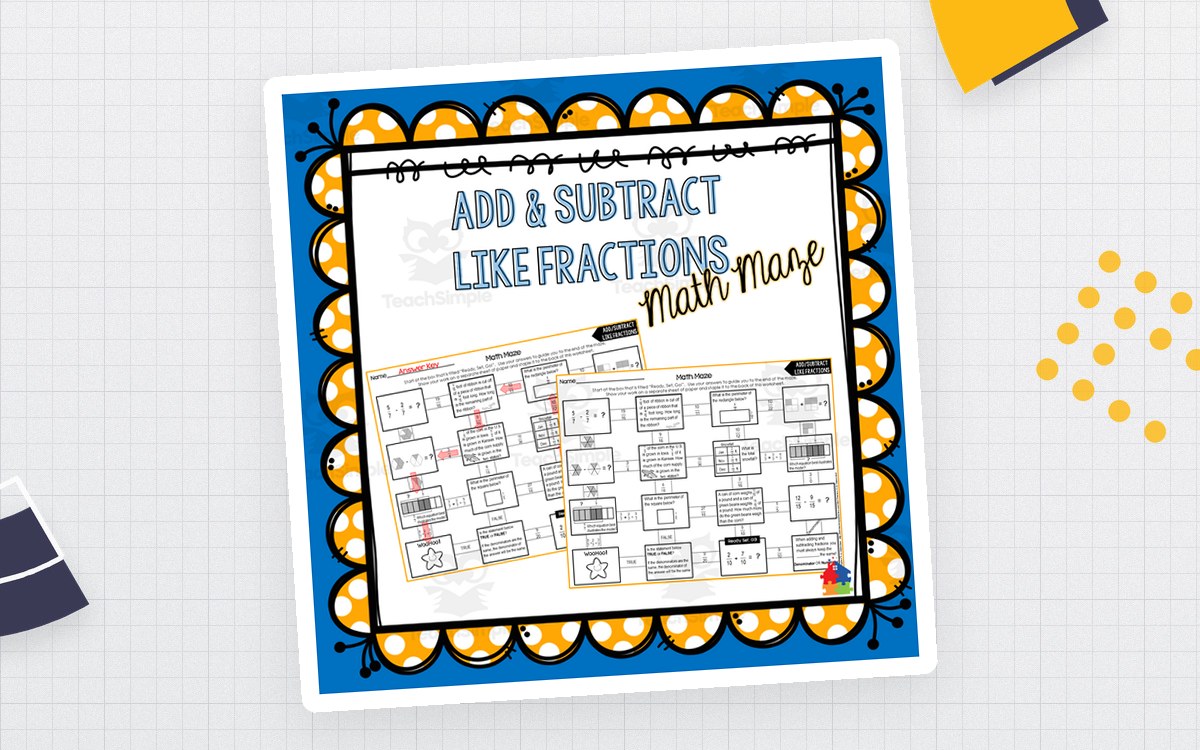 Add & Subtract Like Fractions Math Maze preview