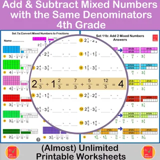 Add & Subtract Mixed Numbers – 14 Worksheet Sets – cover