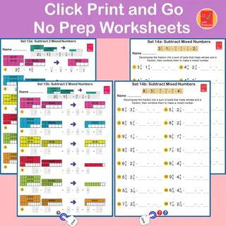 Add & Subtract Mixed Numbers – 14 Worksheet Sets – sample page 2