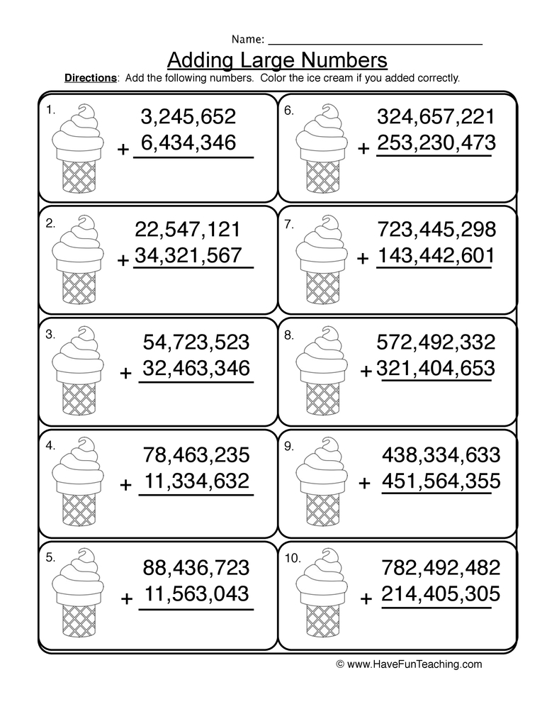 Add Millions No Regrouping Worksheet teaching resource preview