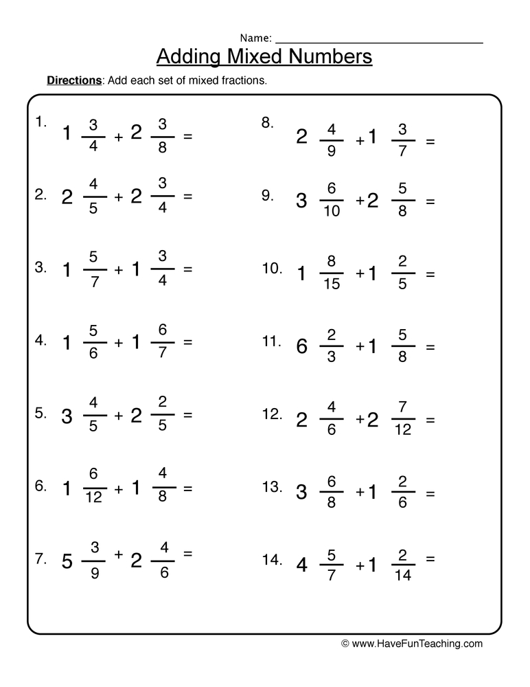Add Mixed Numbers Worksheet teaching resource preview