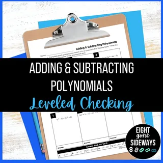 Adding + Subtracting Polynomials – Leveled Worksheet – cover