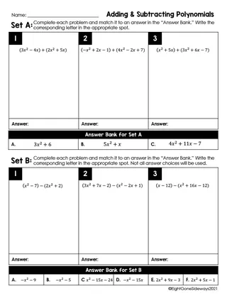 Adding + Subtracting Polynomials – Leveled Worksheet – sample page 2