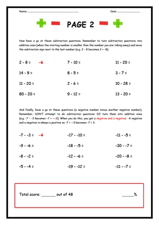 Adding & Subtracting Positive and Negative Numbers – sample page 2