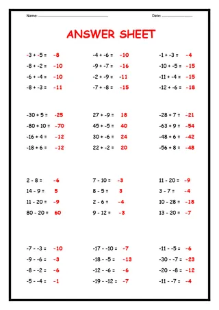 Adding & Subtracting Positive and Negative Numbers – sample page 3