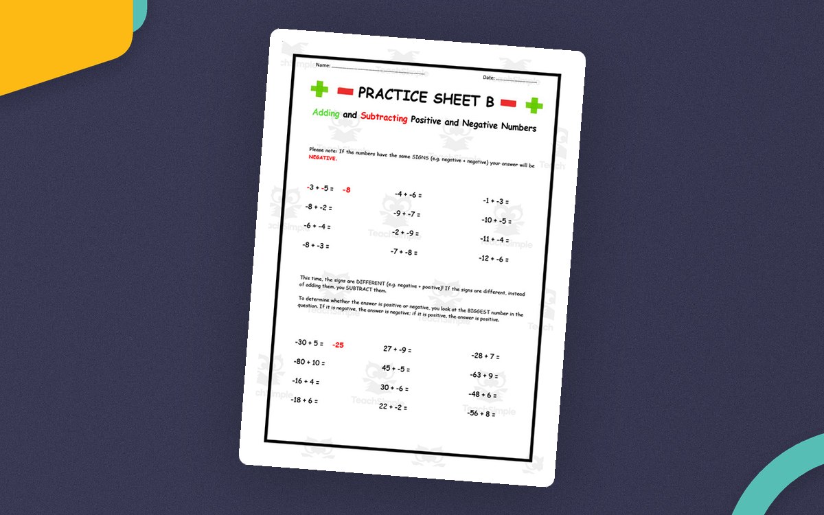 Adding & Subtracting Positive and Negative Numbers preview