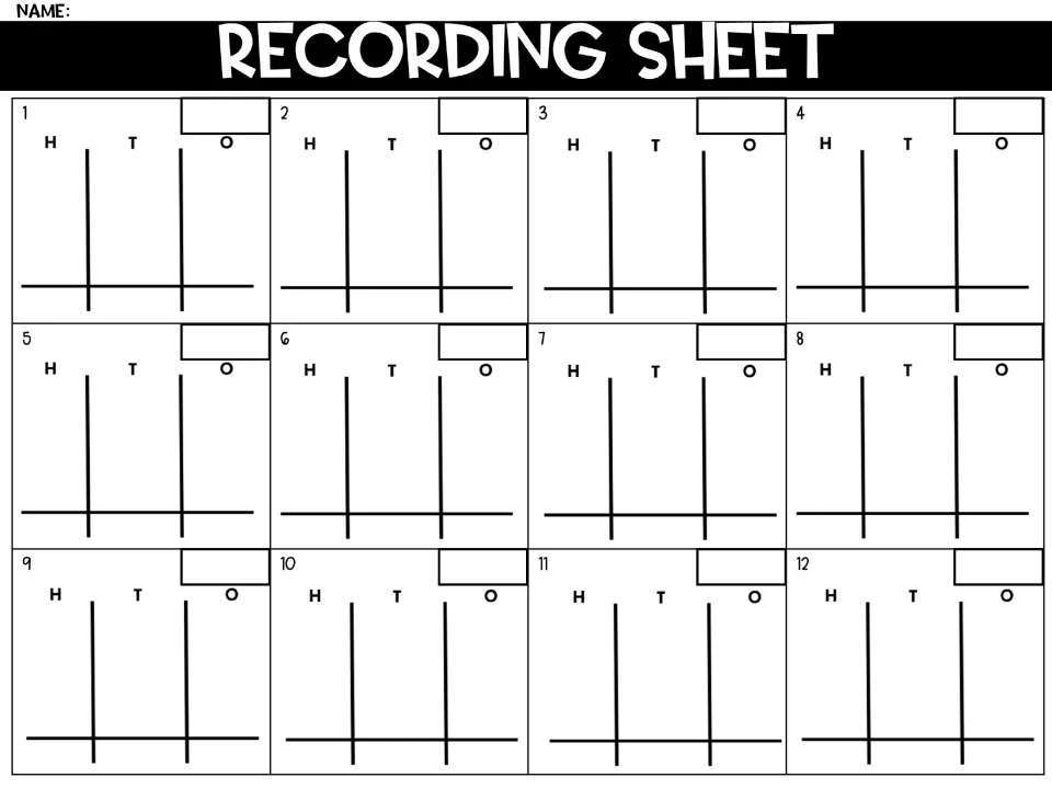 Recording sheet for 12 cards: students write each problem in hundreds, tens and ones columns and the answer beside it