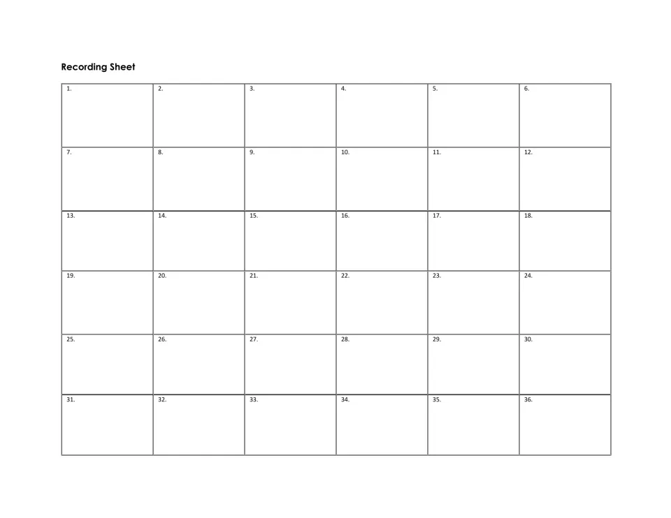 Recording sheet: numbered spaces 1 to 36 where students write their work and sum for each fraction addition ticket