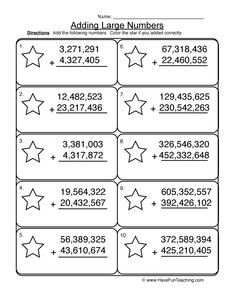 Adding Millions No Regrouping Worksheet teaching resource preview