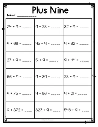Adding Nine Worksheet – sample page 3