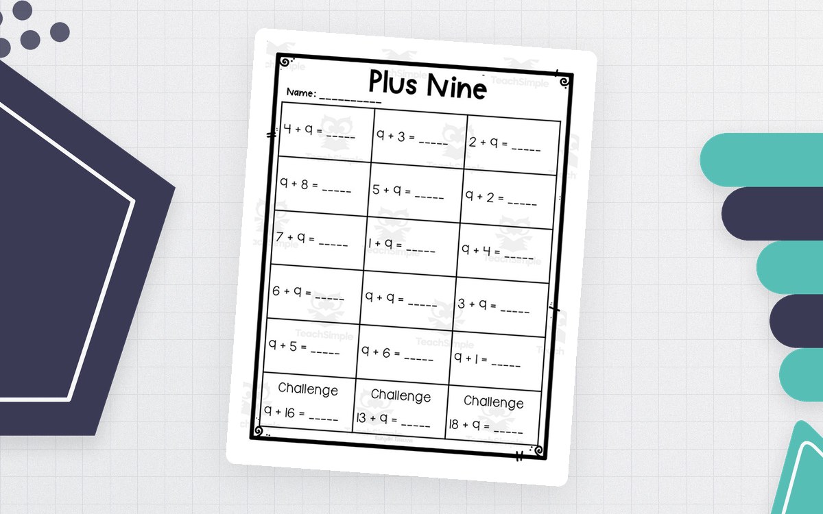 Adding Nine Worksheet preview