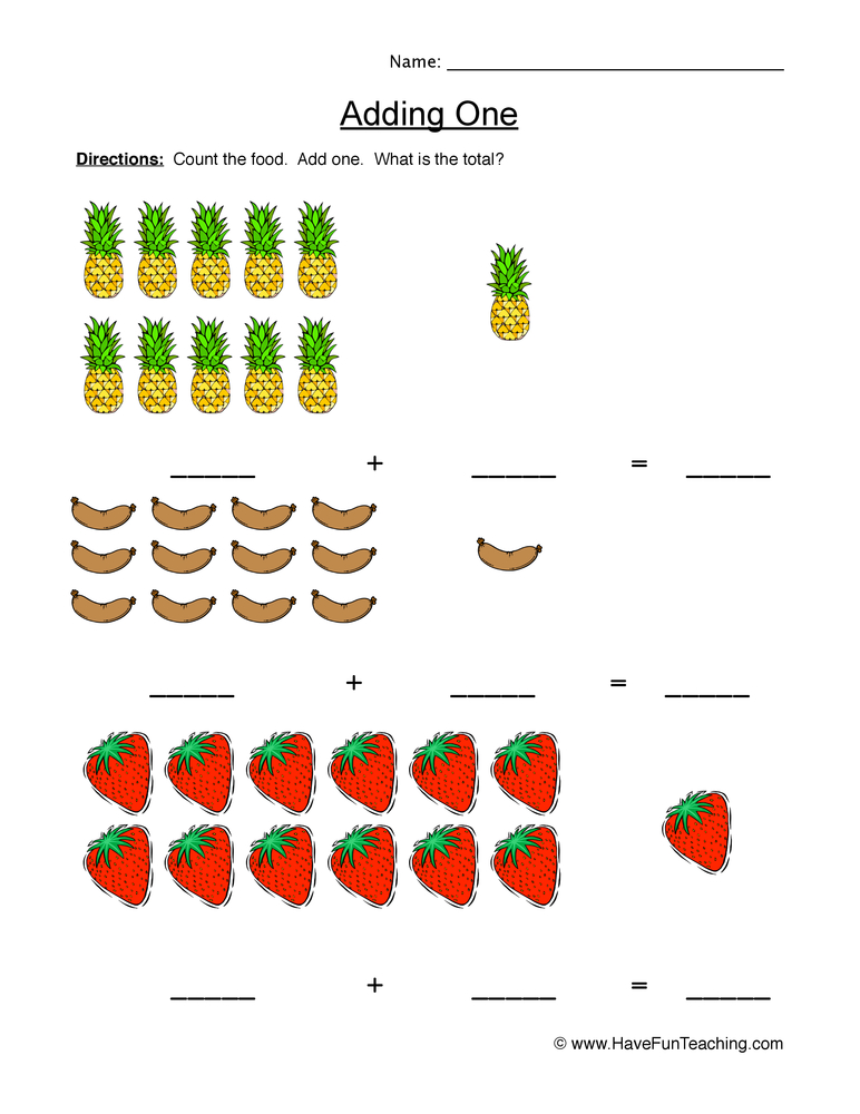 Adding One Equations Worksheet by Teach Simple
