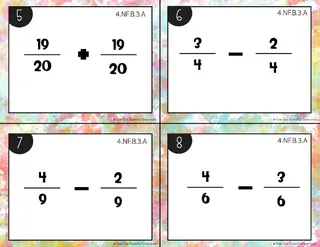 Adding + Subtracting Fractions & Mixed Numbers Task Cards – cover