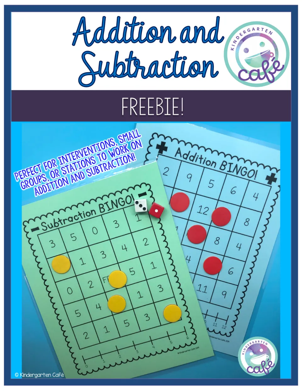 Addition and Subtraction Bingo cover showing both games with dice and counters for small-group practice