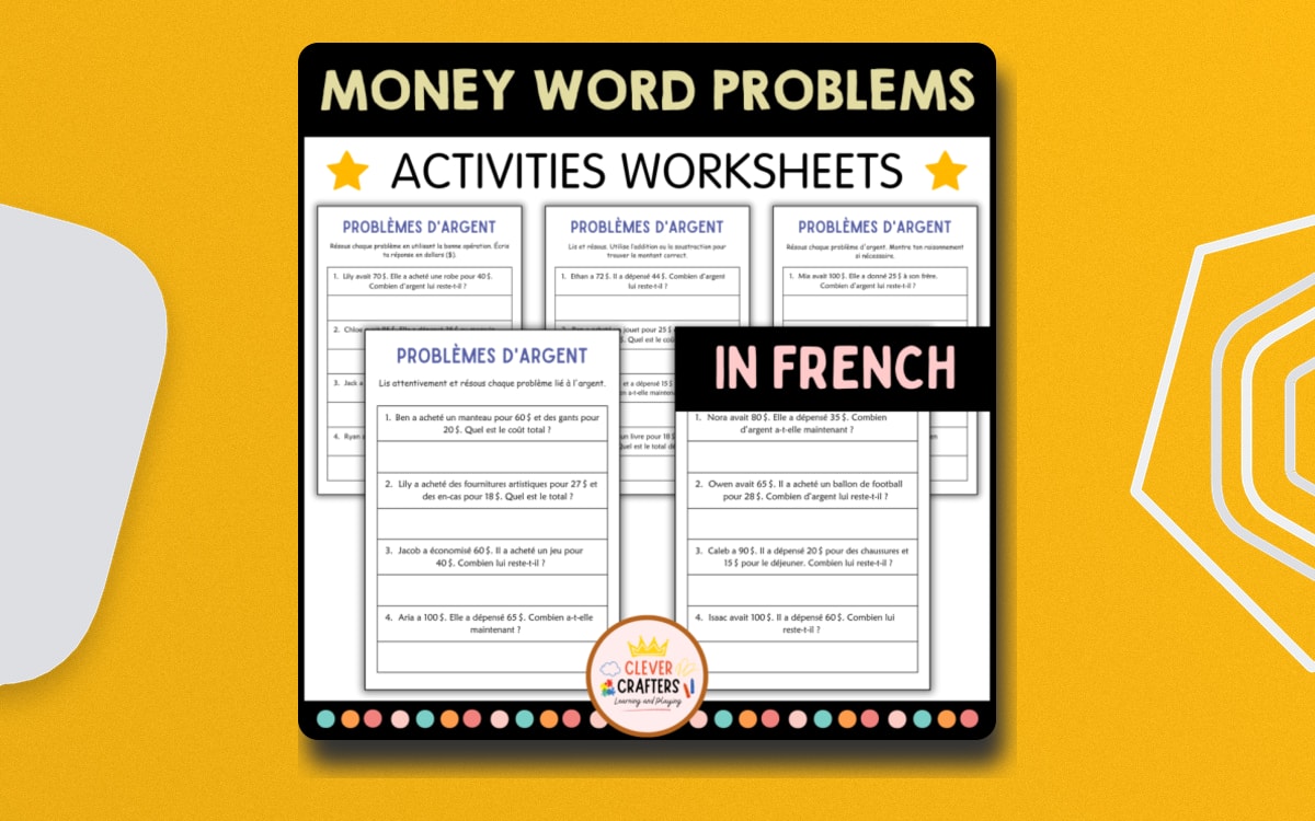 Addition and Subtraction Money Word Problems Math Worksheets in French preview