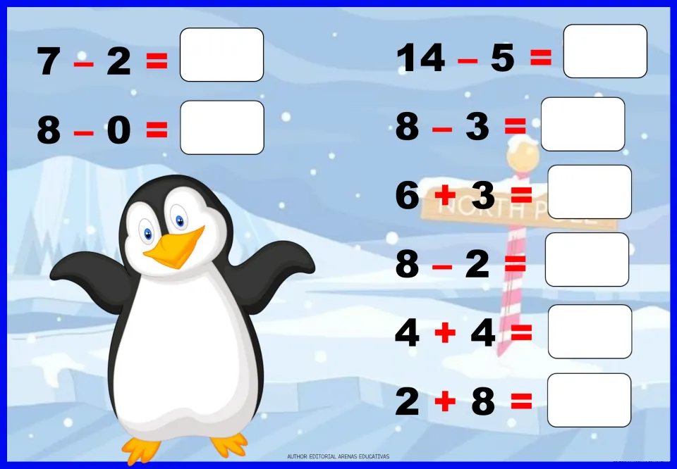 Mixed adding and subtracting: students answer 10 facts like 7 - 2, 8 - 3, 6 + 3 and 4 + 4, one of them 14 - 5
