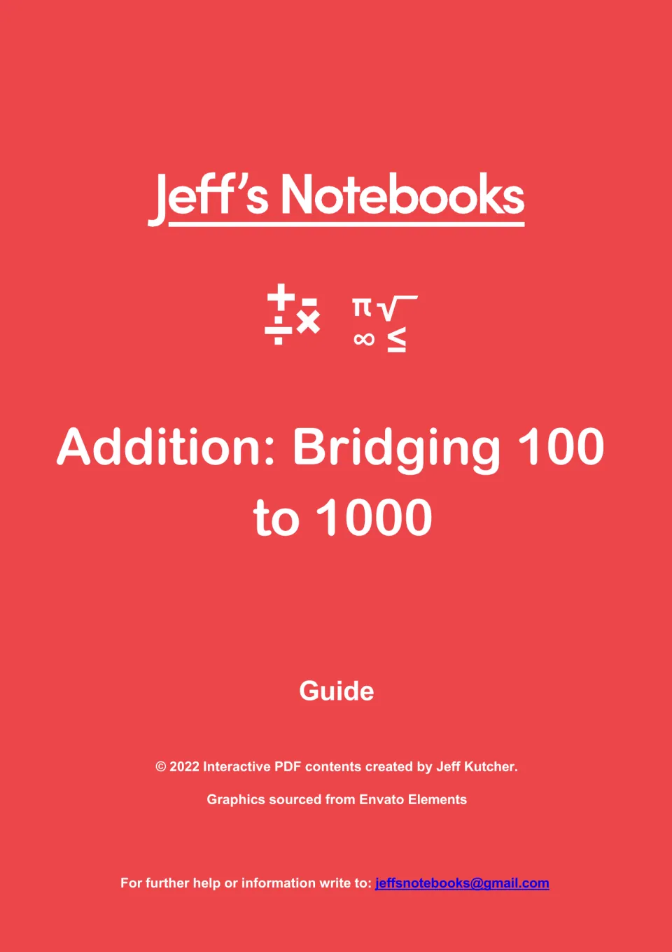 Cover of the Addition: Bridging 100 to 1000 guide from Jeff's Notebooks, an interactive PDF by Jeff Kutcher