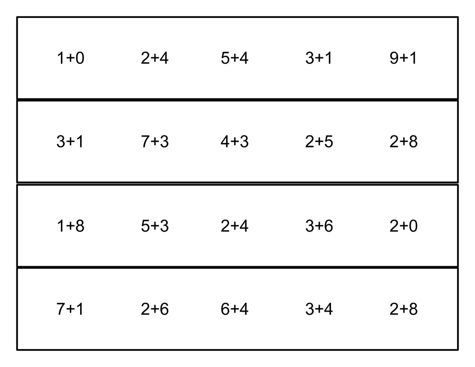 Mixed addition facts to 10 on four strips, including 9+1, 7+3, 2+8 and 6+4, where students clip the matching sum