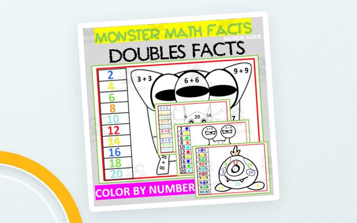 Addition Doubles Facts | Color by Number | Monsters preview
